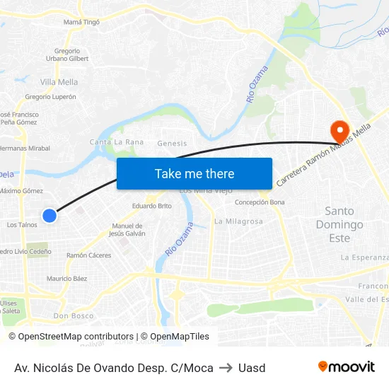 Av. Nicolás De Ovando Desp. C/Moca to Uasd map