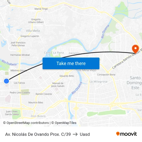 Av. Nicolás De Ovando Prox. C/39 to Uasd map