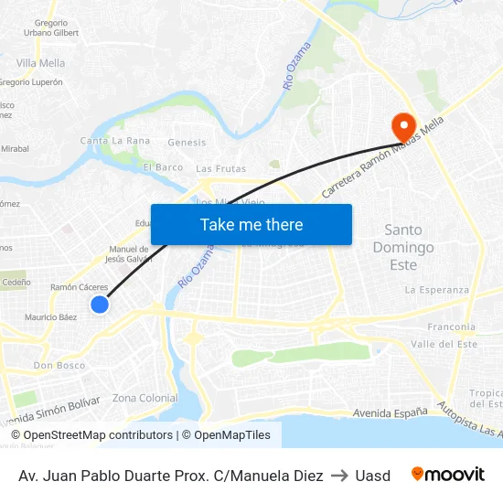 Av. Juan Pablo Duarte Prox. C/Manuela Diez to Uasd map