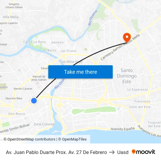 Av. Juan Pablo Duarte Prox. Av. 27 De Febrero to Uasd map