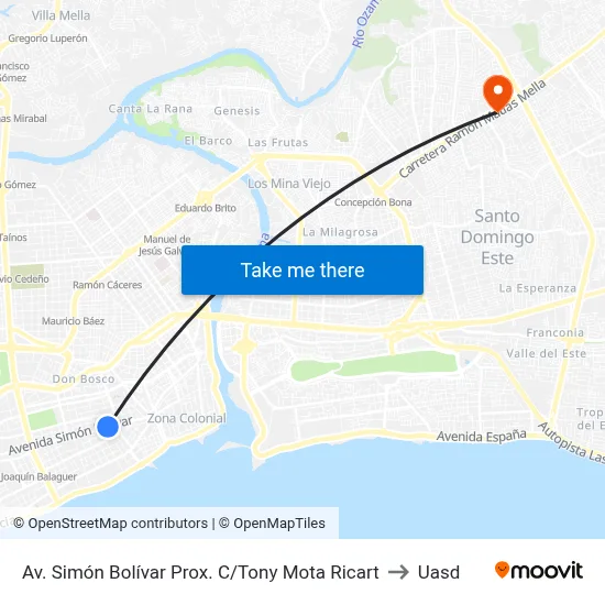 Av. Simón Bolívar Prox. C/Tony Mota Ricart to Uasd map