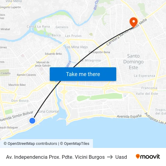 Av. Independencia Prox. Pdte. Vicini Burgos to Uasd map