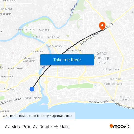 Av. Mella Prox. Av. Duarte to Uasd map