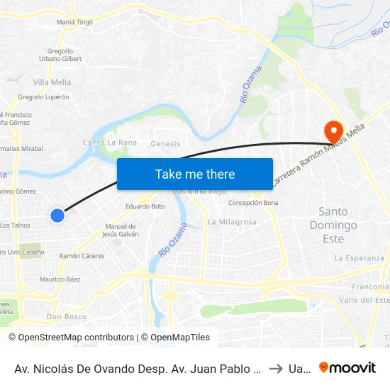 Av. Nicolás De Ovando Desp. Av. Juan Pablo Duarte to Uasd map