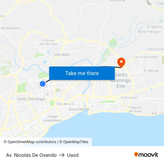 Av. Nicolás De Ovando to Uasd map