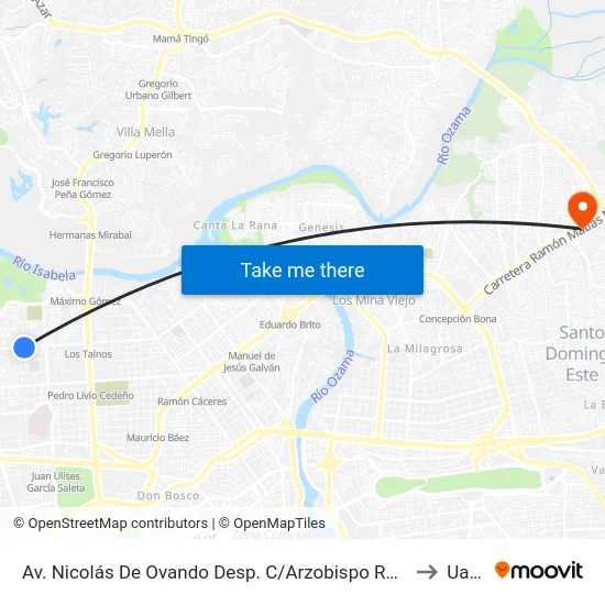 Av. Nicolás De Ovando Desp. C/Arzobispo Romero to Uasd map