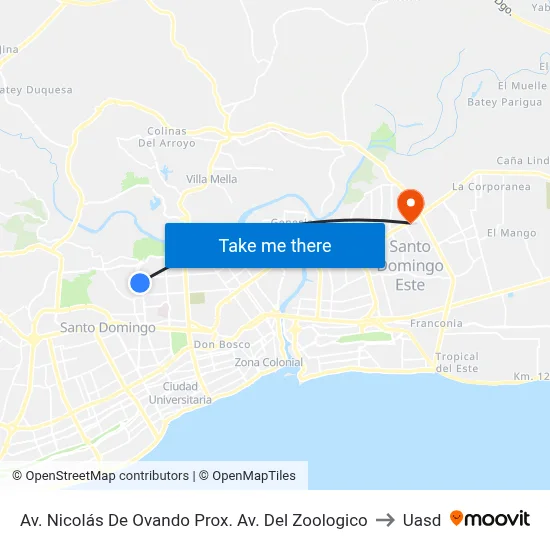 Av. Nicolás De Ovando Prox. Av. Del Zoologico to Uasd map