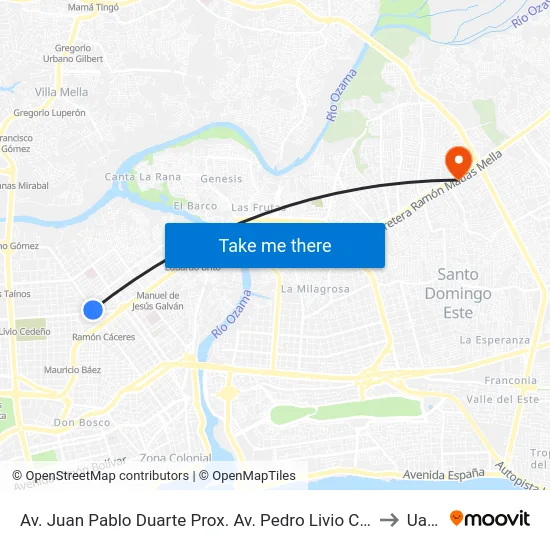 Av. Juan Pablo Duarte Prox. Av. Pedro Livio Cedeño to Uasd map