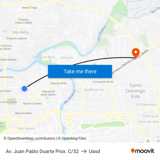 Av. Juan Pablo Duarte Prox. C/32 to Uasd map