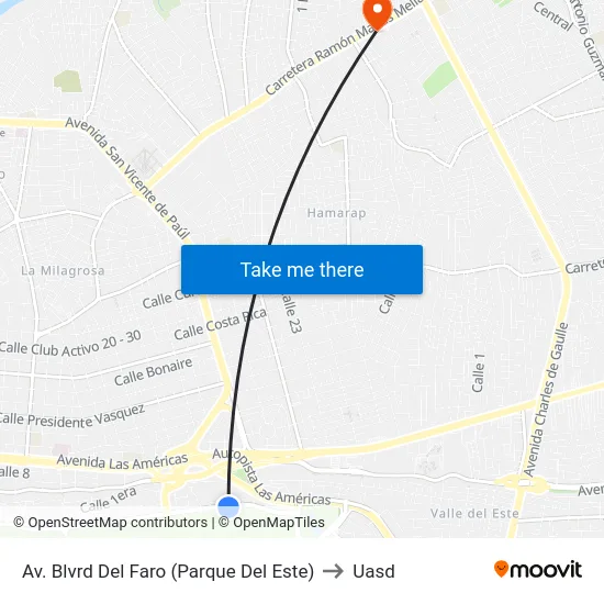 Av. Blvrd Del Faro (Parque Del Este) to Uasd map