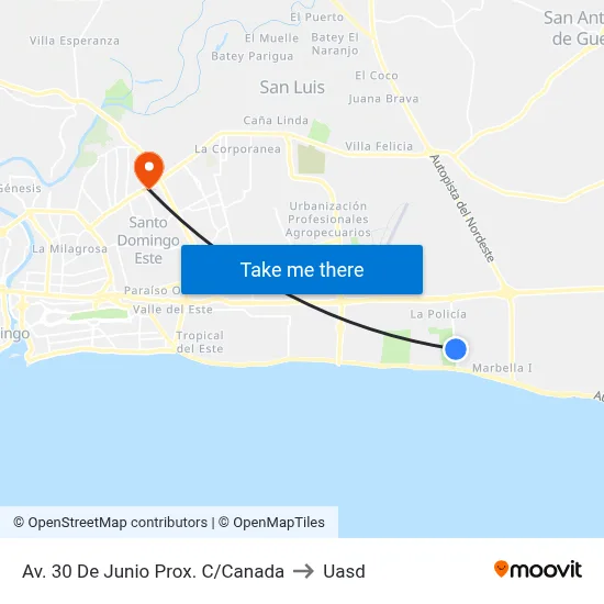 Av. 30 De Junio Prox. C/Canada to Uasd map