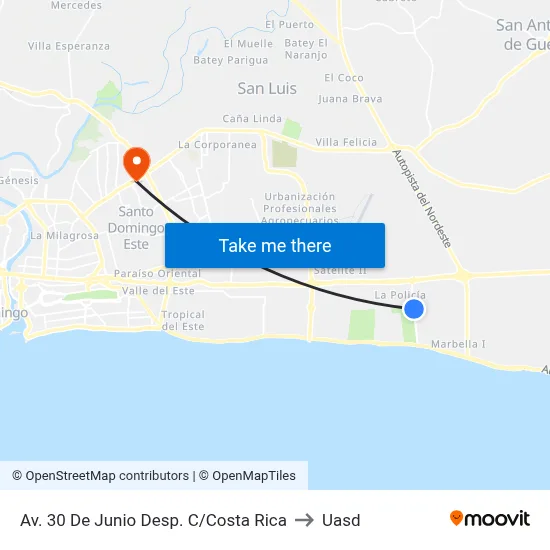 Av. 30 De Junio Desp. C/Costa Rica to Uasd map