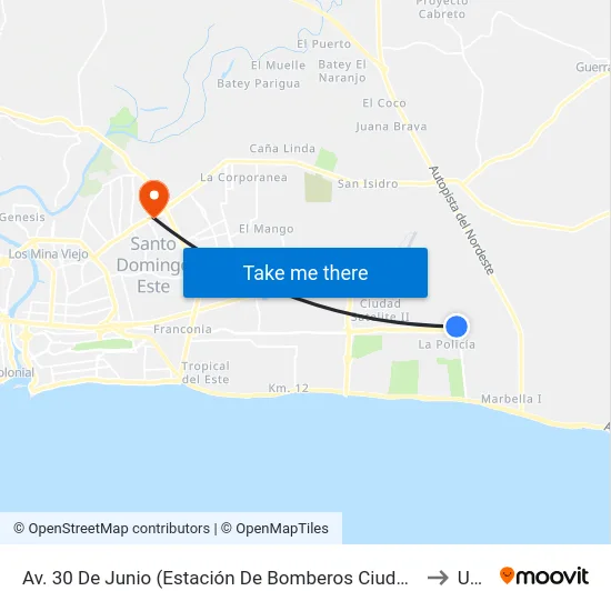 Av. 30 De Junio (Estación De Bomberos Ciudad Juan Bosch) to Uasd map