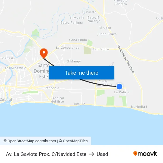 Av. La Gaviota Prox. C/Navidad Este to Uasd map