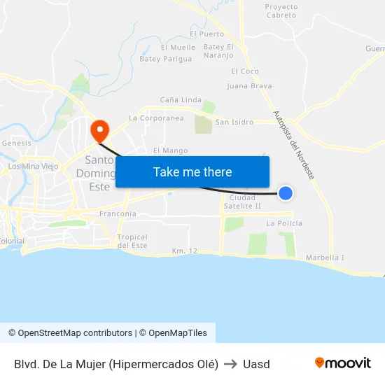 Blvd. De La Mujer (Hipermercados Olé) to Uasd map