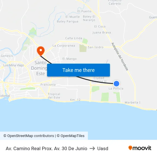 Av. Camino Real Prox. Av. 30 De Junio to Uasd map
