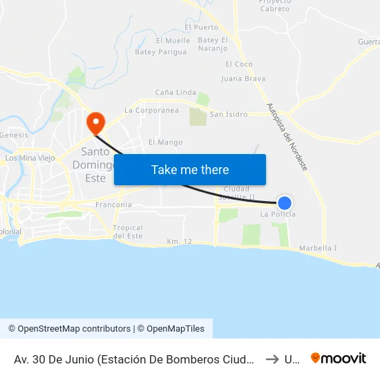 Av. 30 De Junio (Estación De Bomberos Ciudad Juan Bosch) to Uasd map