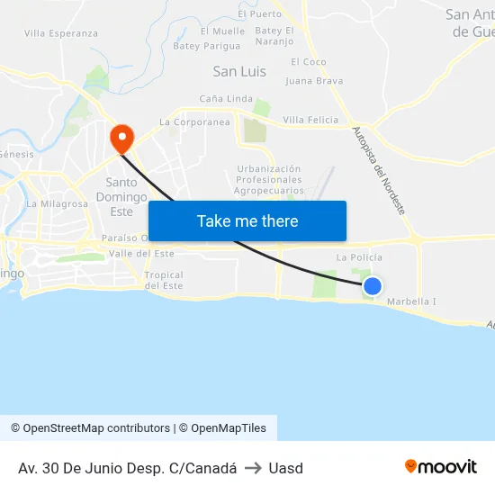 Av. 30 De Junio Desp. C/Canadá to Uasd map