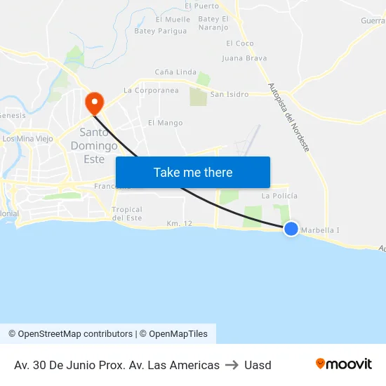 Av. 30 De Junio Prox. Av. Las Americas to Uasd map