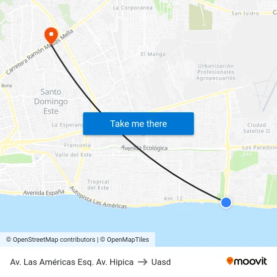 Av. Las Américas Esq. Av. Hipica to Uasd map