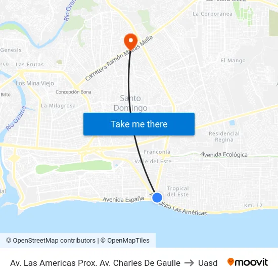 Av. Las Americas Prox. Av. Charles De Gaulle to Uasd map