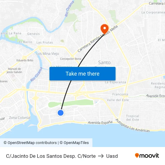 C/Jacinto De Los Santos Desp. C/Norte to Uasd map