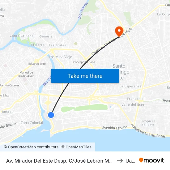 Av. Mirador Del Este Desp. C/José Lebrón Morales to Uasd map