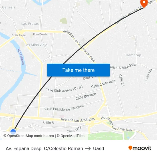 Av. España Desp. C/Celestio Román to Uasd map