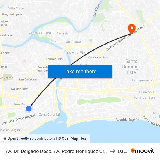 Av. Dr. Delgado Desp. Av. Pedro Henríquez Ureña to Uasd map