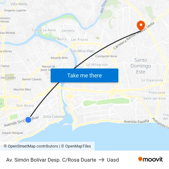Av. Simón Bolívar Desp. C/Rosa Duarte to Uasd map