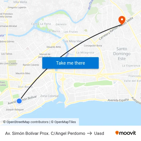 Av. Simón Bolívar Prox. C/Angel Perdomo to Uasd map