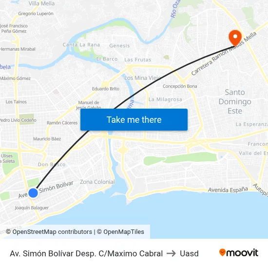 Av. Simón Bolívar Desp. C/Maximo Cabral to Uasd map