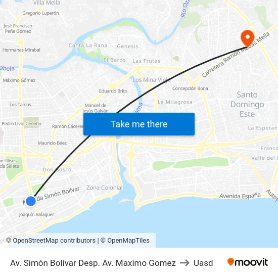 Av. Simón Bolívar Desp. Av. Maximo Gomez to Uasd map