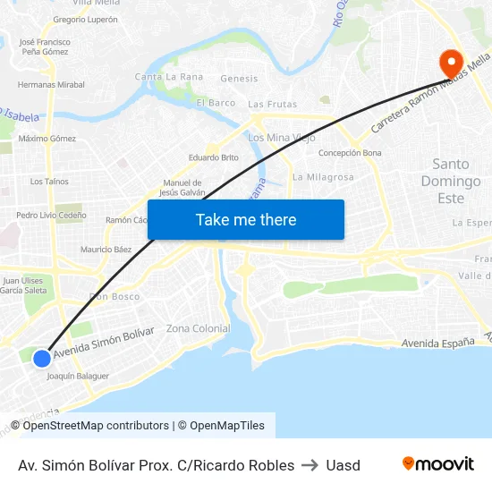 Av. Simón Bolívar Prox. C/Ricardo Robles to Uasd map