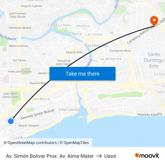 Av. Simón Bolívar Prox. Av. Alma Mater to Uasd map