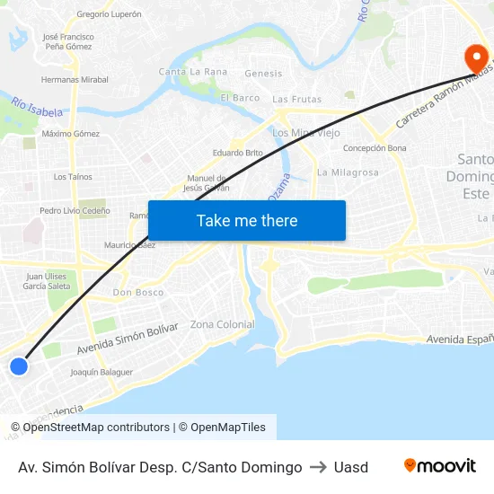Av. Simón Bolívar Desp. C/Santo Domingo to Uasd map