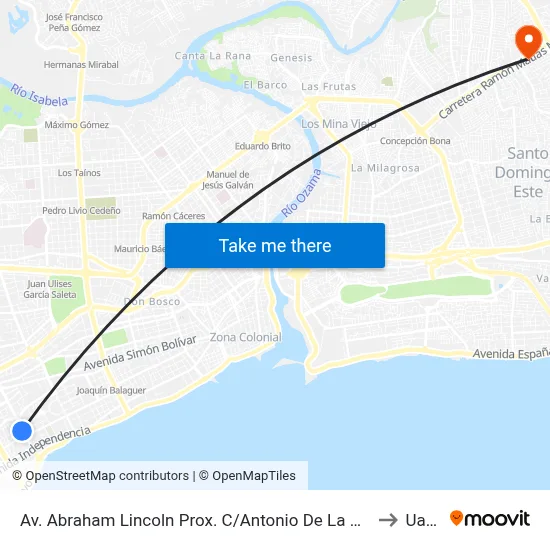 Av. Abraham Lincoln Prox. C/Antonio De La Maza to Uasd map