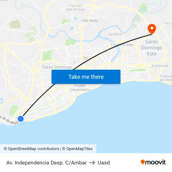 Av. Independencia Desp. C/Ambar to Uasd map