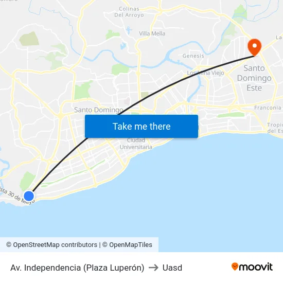 Av. Independencia (Plaza Luperón) to Uasd map