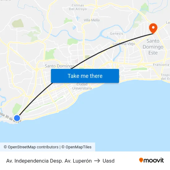 Av. Independencia Desp. Av. Luperón to Uasd map
