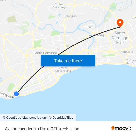 Av. Independencia Prox. C/1ra to Uasd map