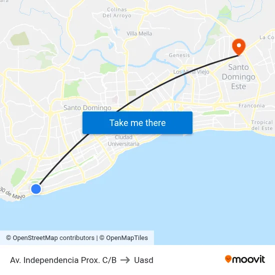 Av. Independencia Prox. C/B to Uasd map