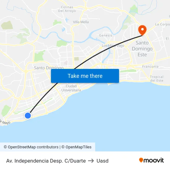 Av. Independencia Desp. C/Duarte to Uasd map