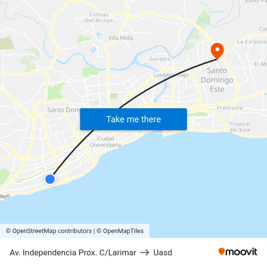 Av. Independencia Prox. C/Larimar to Uasd map