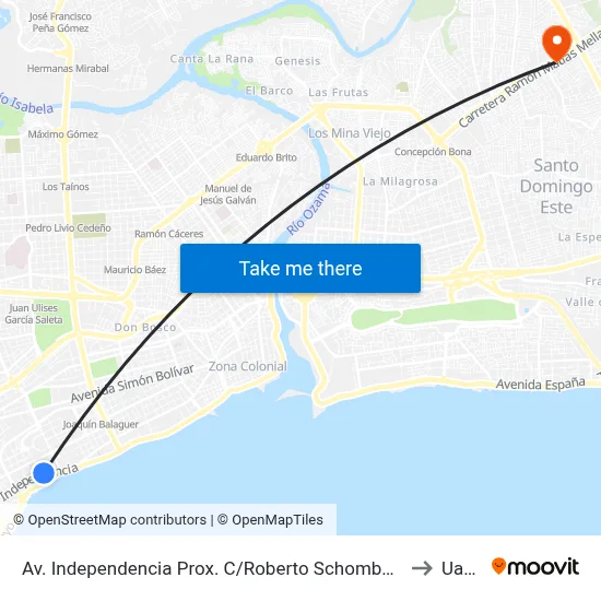 Av. Independencia Prox. C/Roberto Schomburg to Uasd map
