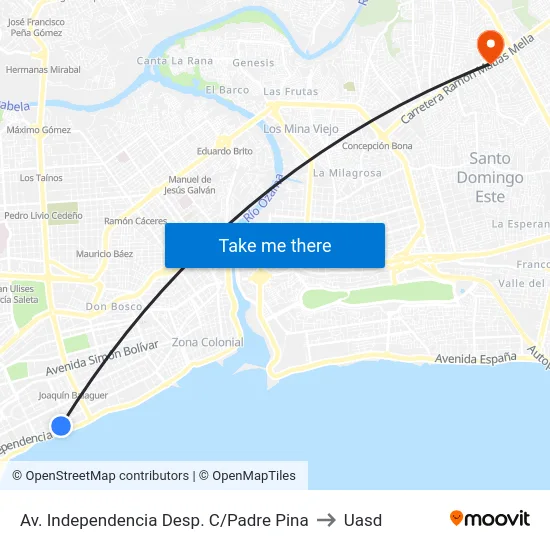 Av. Independencia Desp. C/Padre Pina to Uasd map