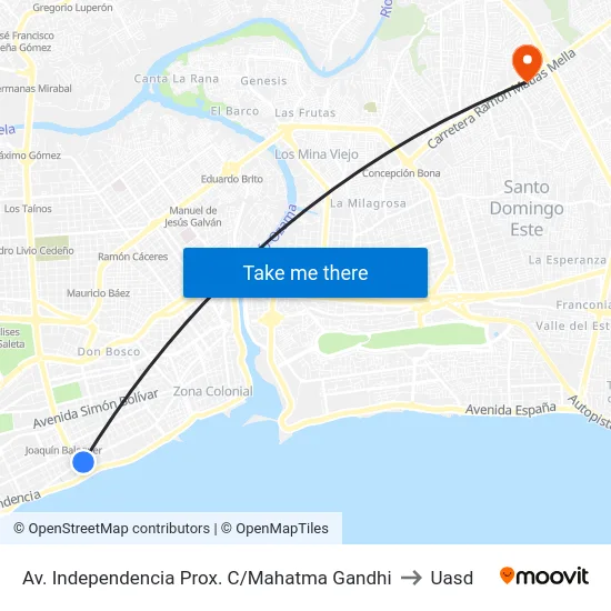 Av. Independencia Prox. C/Mahatma Gandhi to Uasd map