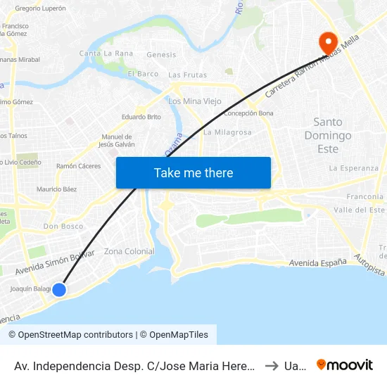Av. Independencia Desp. C/Jose Maria Heredia to Uasd map