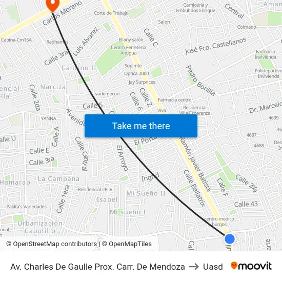 Av. Charles De Gaulle Prox. Carr. De Mendoza to Uasd map