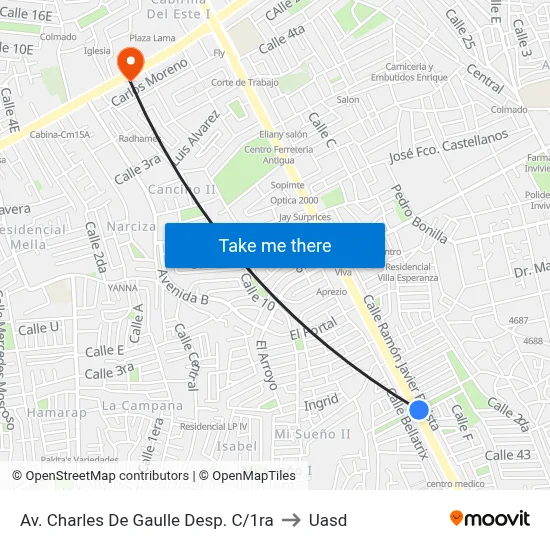 Av. Charles De Gaulle Desp. C/1ra to Uasd map